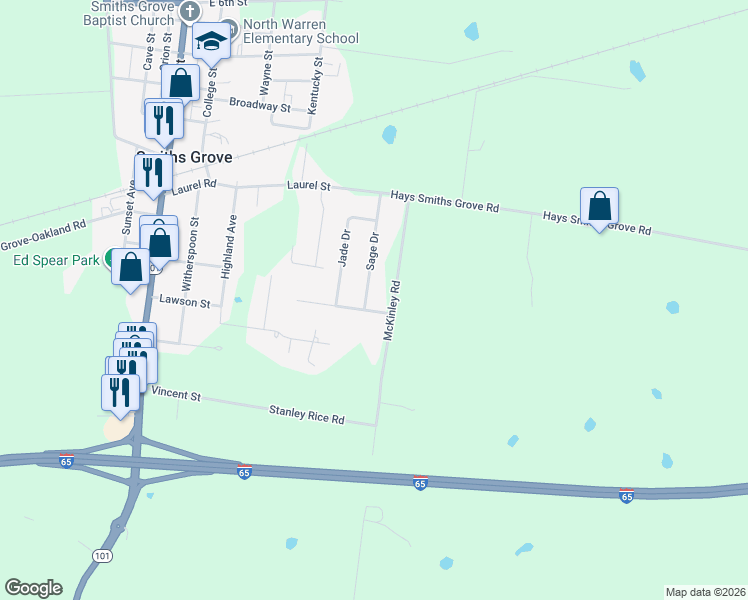 map of restaurants, bars, coffee shops, grocery stores, and more near 357-599 McKinley Road in Smiths Grove