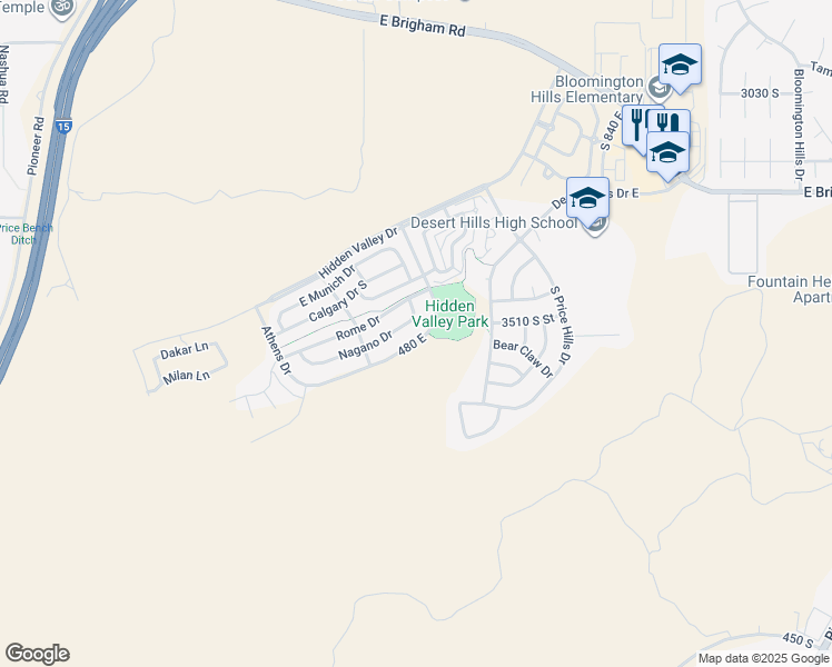 map of restaurants, bars, coffee shops, grocery stores, and more near 469 Barcelona Drive in St. George