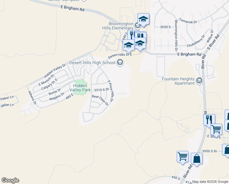 map of restaurants, bars, coffee shops, grocery stores, and more near 749 East 3540 South in St. George