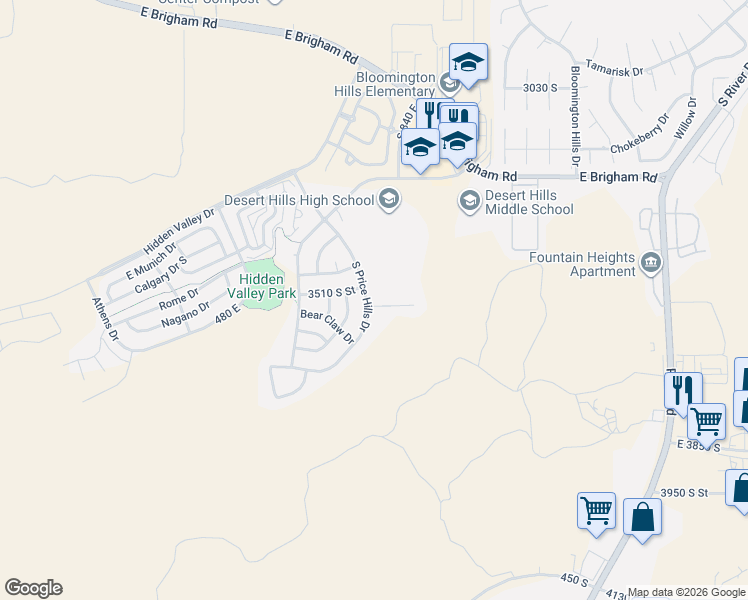 map of restaurants, bars, coffee shops, grocery stores, and more near 749 East 3540 South in St. George