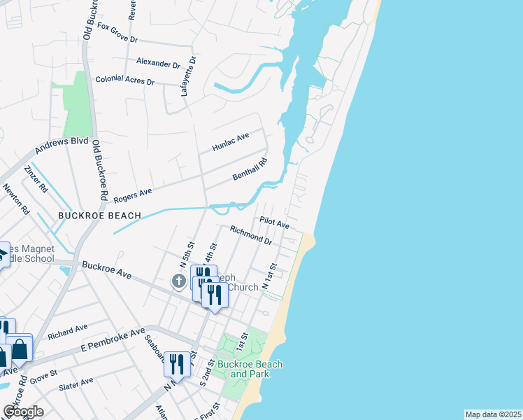 map of restaurants, bars, coffee shops, grocery stores, and more near 2232 North Mallory Street in Hampton