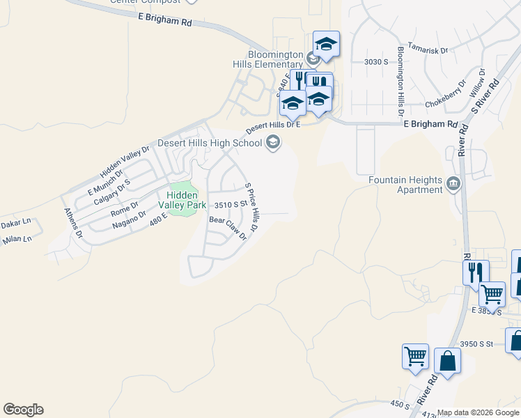map of restaurants, bars, coffee shops, grocery stores, and more near 749 East 3540 South in St. George