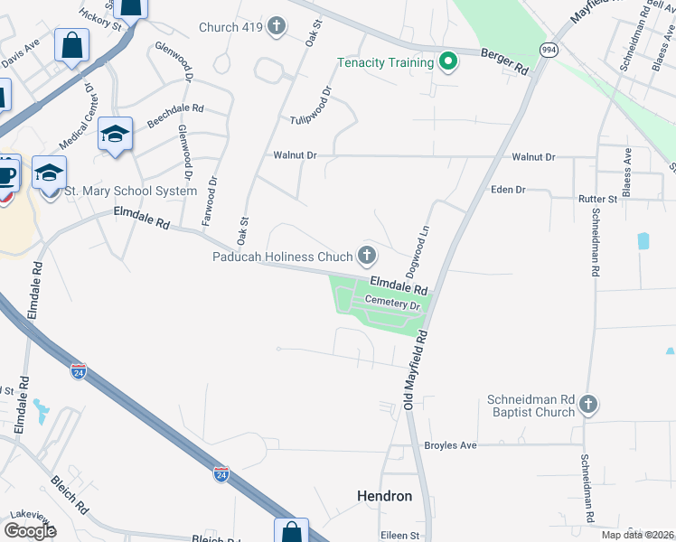 map of restaurants, bars, coffee shops, grocery stores, and more near 315 Keeling Drive in Paducah