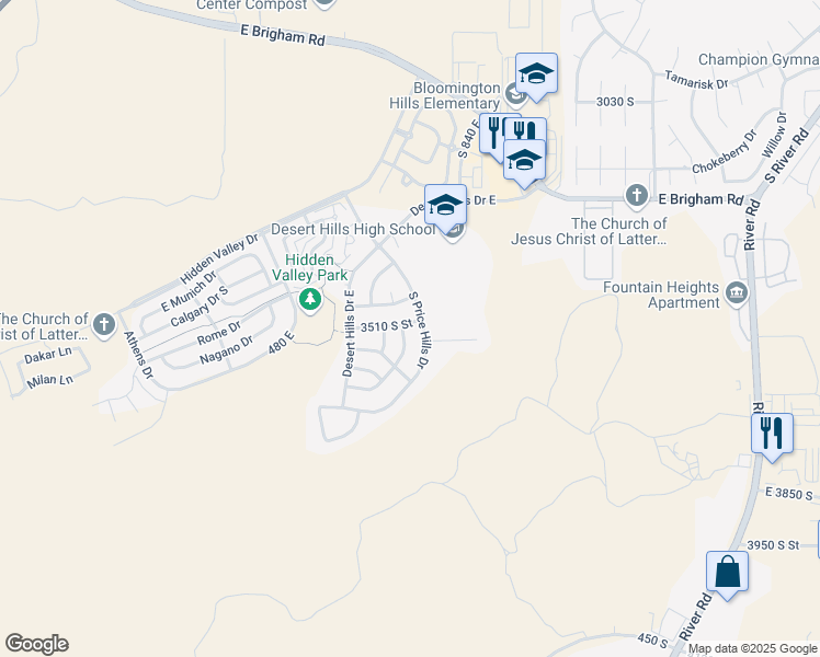 map of restaurants, bars, coffee shops, grocery stores, and more near 668 3470 South Street in St. George