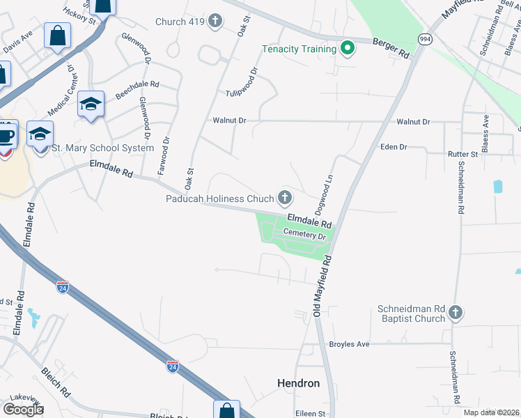 map of restaurants, bars, coffee shops, grocery stores, and more near 315 Keeling Drive in Paducah