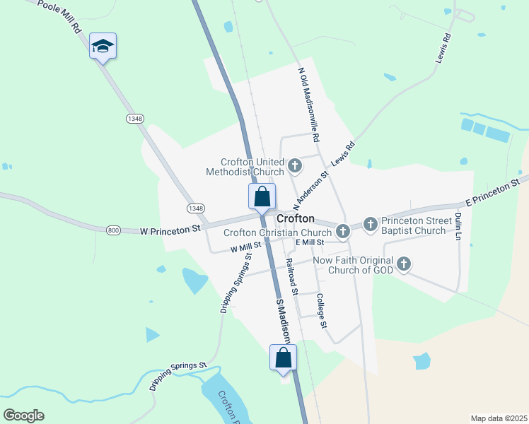 map of restaurants, bars, coffee shops, grocery stores, and more near 111 N Madisonville St in Crofton