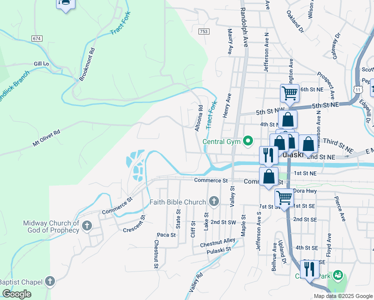 map of restaurants, bars, coffee shops, grocery stores, and more near 220 Magazine Street in Pulaski