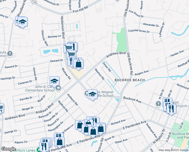 map of restaurants, bars, coffee shops, grocery stores, and more near 1930 Demetro Drive in Hampton