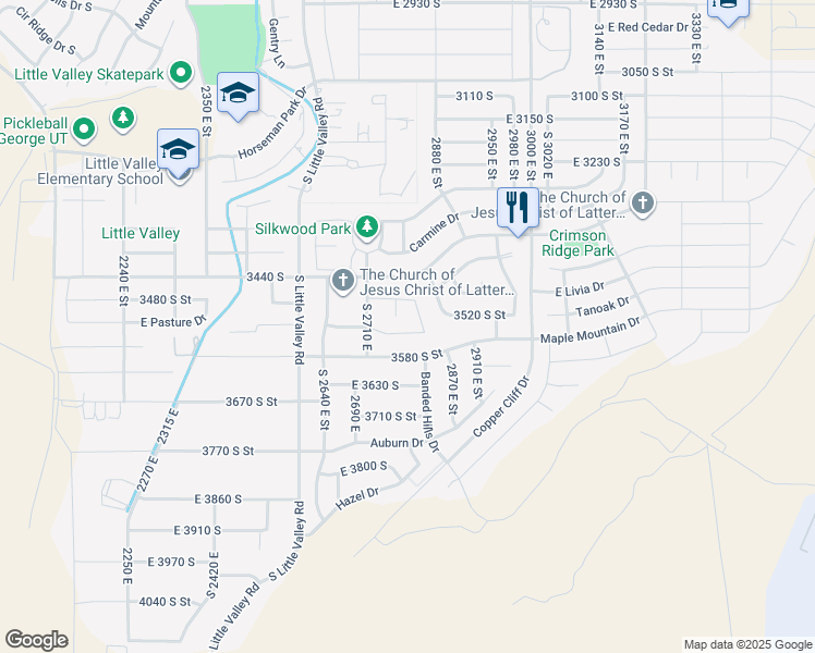 map of restaurants, bars, coffee shops, grocery stores, and more near 2791 East 3530 South Street in St. George