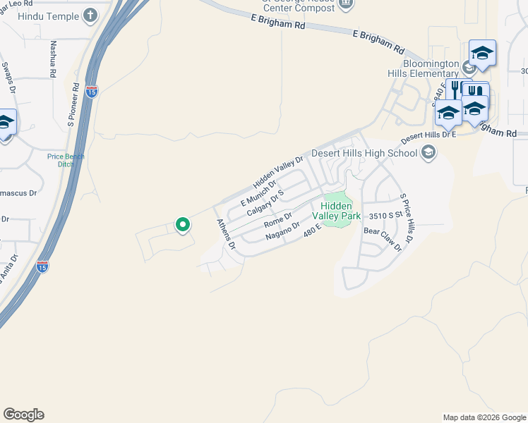 map of restaurants, bars, coffee shops, grocery stores, and more near 314 Calgary Drive South in St. George