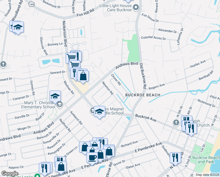 map of restaurants, bars, coffee shops, grocery stores, and more near 2008 Newton Road in Hampton