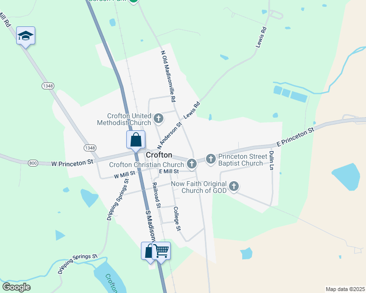 map of restaurants, bars, coffee shops, grocery stores, and more near 139 North Old Madisonville Street in Crofton