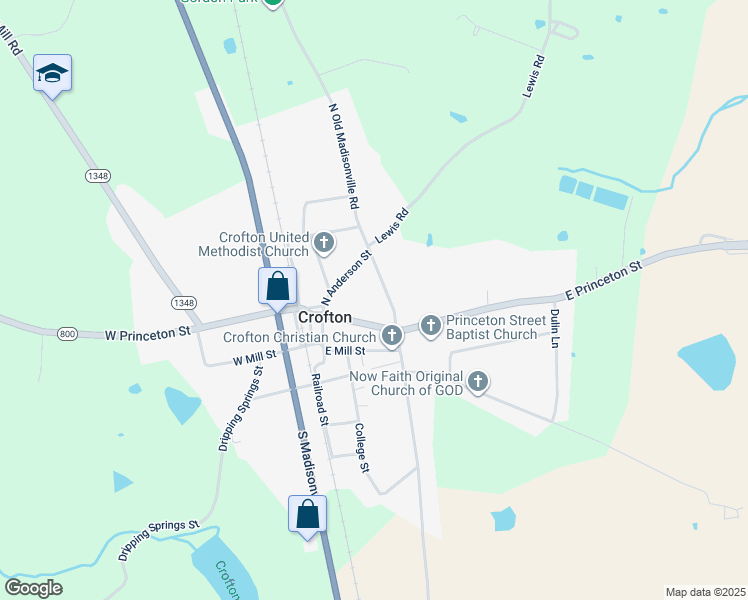 map of restaurants, bars, coffee shops, grocery stores, and more near 139 North Old Madisonville Street in Crofton