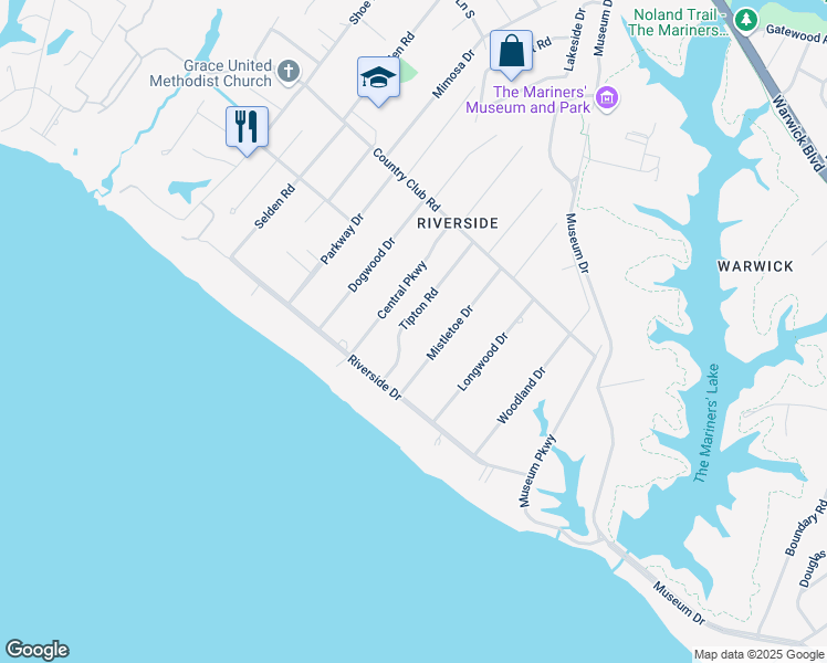 map of restaurants, bars, coffee shops, grocery stores, and more near 118 Tipton Road in Newport News