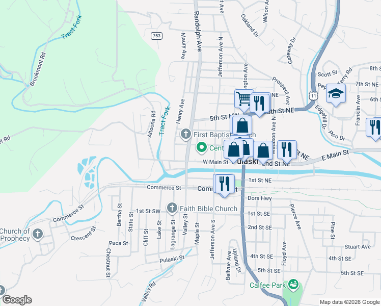 map of restaurants, bars, coffee shops, grocery stores, and more near 248 Randolph Avenue in Pulaski