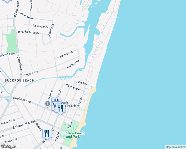 map of restaurants, bars, coffee shops, grocery stores, and more near 504 North 1st Street in Hampton