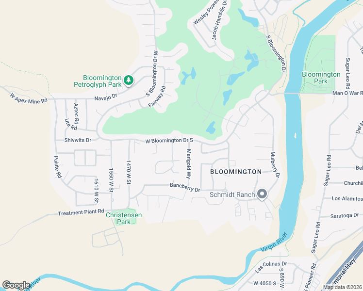 map of restaurants, bars, coffee shops, grocery stores, and more near 1305 West Bloomington Drive South in St. George