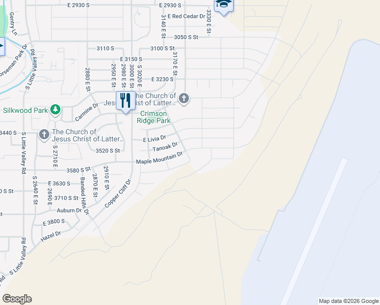 map of restaurants, bars, coffee shops, grocery stores, and more near 3228 Maple Mountain Drive in St. George
