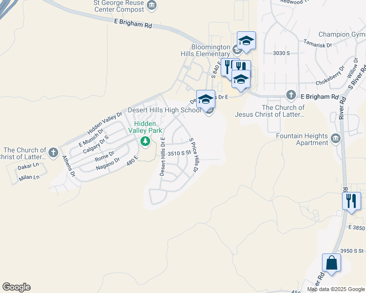 map of restaurants, bars, coffee shops, grocery stores, and more near 668 3470 South Street in St. George