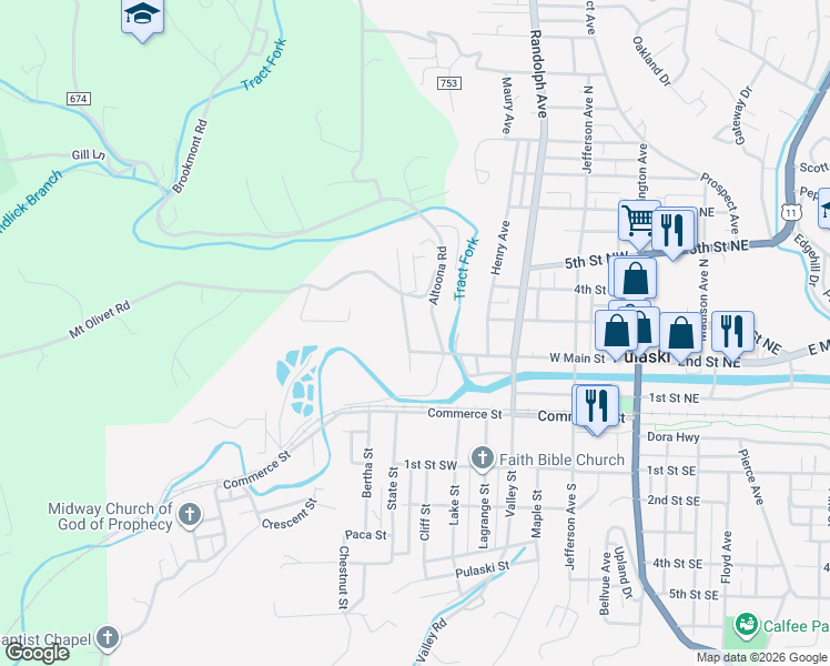 map of restaurants, bars, coffee shops, grocery stores, and more near 220 Magazine Street in Pulaski