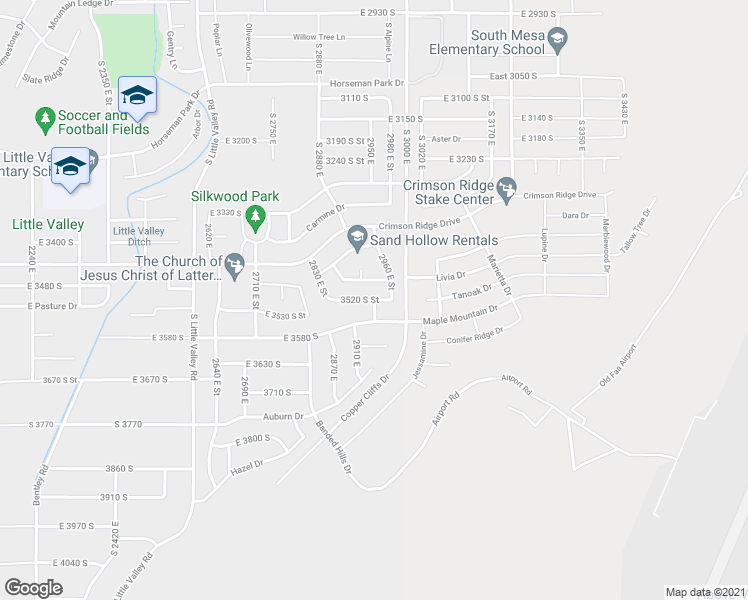 map of restaurants, bars, coffee shops, grocery stores, and more near 3520 South Street in Saint George