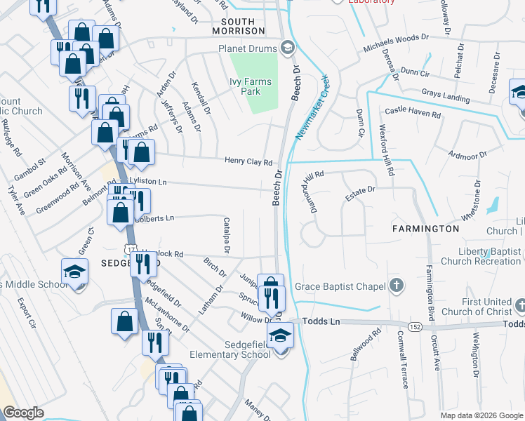 map of restaurants, bars, coffee shops, grocery stores, and more near 520 Brentwood Dr in Newport News