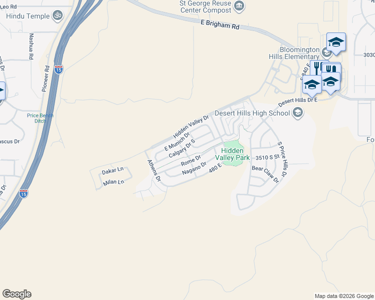 map of restaurants, bars, coffee shops, grocery stores, and more near 330 Calgary Drive South in St. George