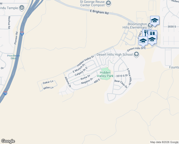 map of restaurants, bars, coffee shops, grocery stores, and more near 386 East Paris Drive in St. George