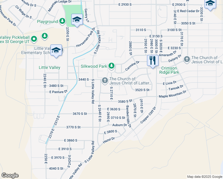 map of restaurants, bars, coffee shops, grocery stores, and more near 3499 South 2710 East in St. George