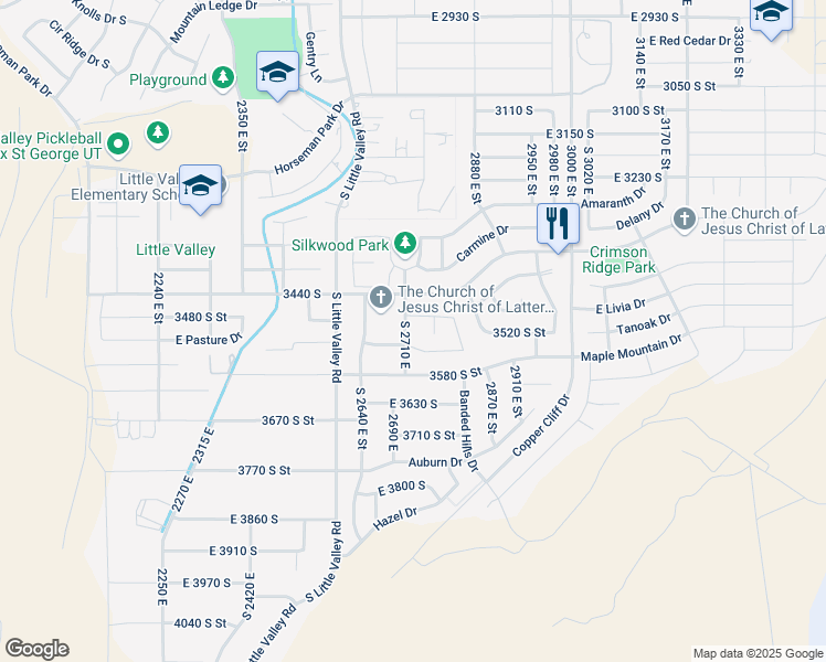map of restaurants, bars, coffee shops, grocery stores, and more near 3499 South 2710 East in St. George
