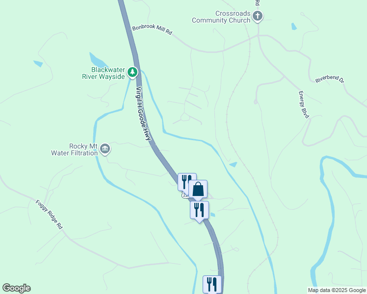 map of restaurants, bars, coffee shops, grocery stores, and more near 18360 Virgil H Goode Highway in Rocky Mount