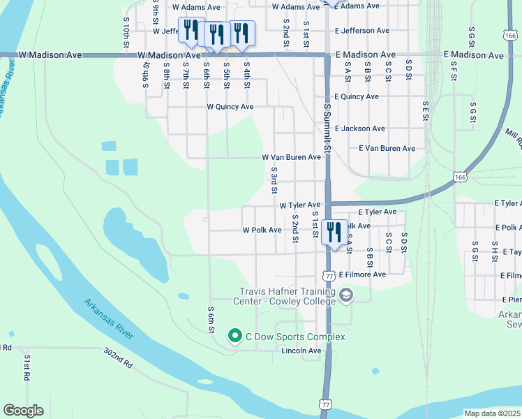 map of restaurants, bars, coffee shops, grocery stores, and more near 1205-1215 South 3rd Street in Arkansas City