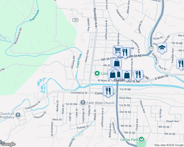map of restaurants, bars, coffee shops, grocery stores, and more near 248 Randolph Avenue in Pulaski