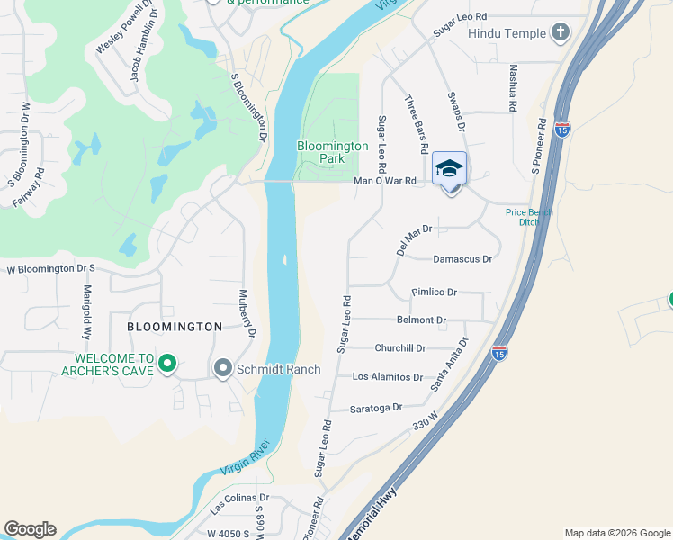 map of restaurants, bars, coffee shops, grocery stores, and more near 3498 Sugar Leo Road in St. George