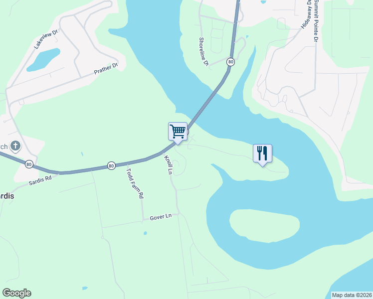 map of restaurants, bars, coffee shops, grocery stores, and more near 12 Lee's Ford Dock Road in Nancy