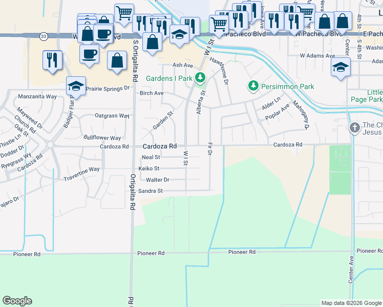 map of restaurants, bars, coffee shops, grocery stores, and more near 873 Neal Court in Los Banos