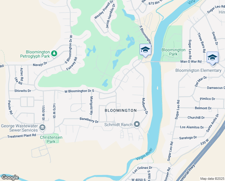 map of restaurants, bars, coffee shops, grocery stores, and more near 1110 West Bloomington Drive South in St. George