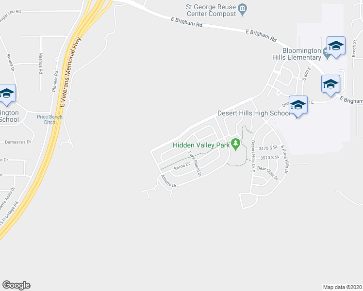 map of restaurants, bars, coffee shops, grocery stores, and more near 292 East Munich Drive in Saint George