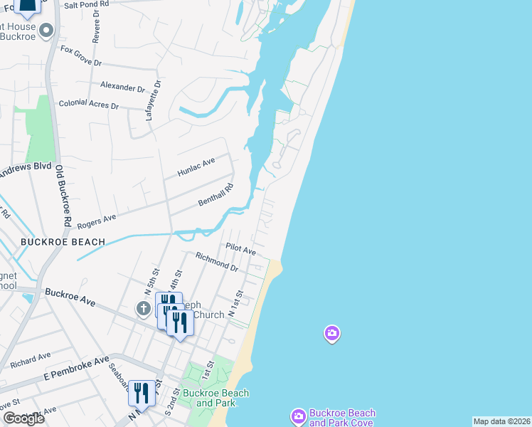 map of restaurants, bars, coffee shops, grocery stores, and more near 501 North 1st Street in Hampton