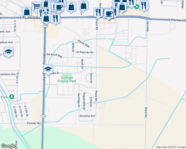 map of restaurants, bars, coffee shops, grocery stores, and more near 1928 Davis Drive in Los Banos