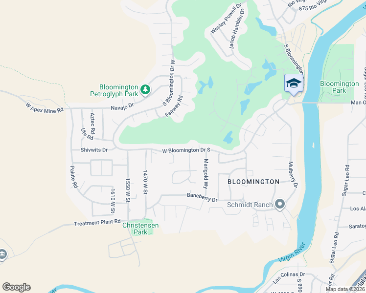 map of restaurants, bars, coffee shops, grocery stores, and more near 1320 West Bloomington Drive South in St. George