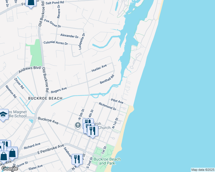 map of restaurants, bars, coffee shops, grocery stores, and more near 417 Benthall Road in Hampton