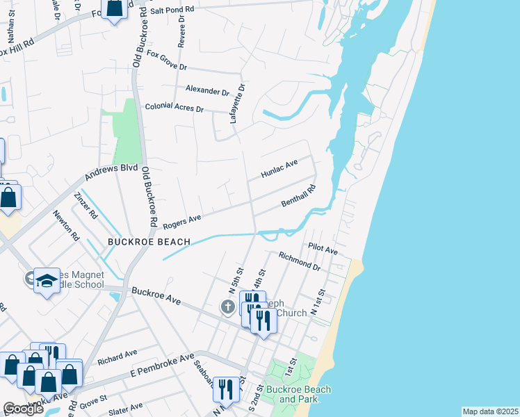 map of restaurants, bars, coffee shops, grocery stores, and more near 446 Benthall Road in Hampton