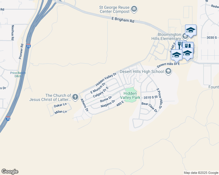 map of restaurants, bars, coffee shops, grocery stores, and more near 376 Calgary Drive South in St. George