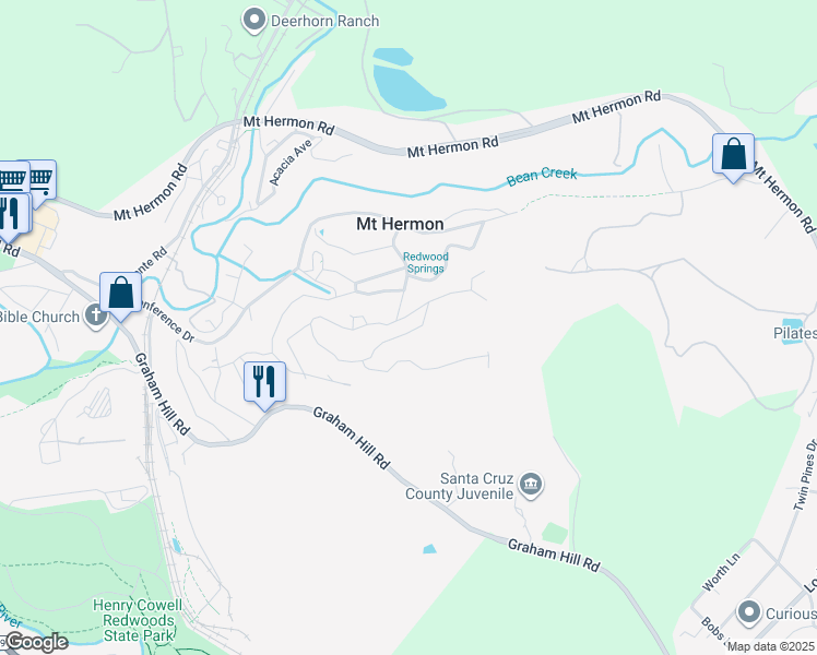 map of restaurants, bars, coffee shops, grocery stores, and more near 10 Madrone Avenue in Felton