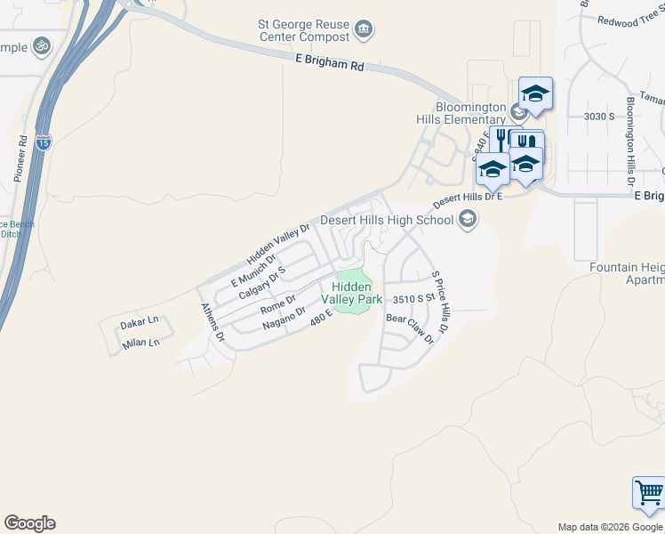 map of restaurants, bars, coffee shops, grocery stores, and more near Barcelona Drive in St. George