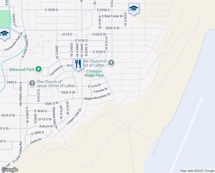 map of restaurants, bars, coffee shops, grocery stores, and more near 3355 East Tanoak Drive in St. George