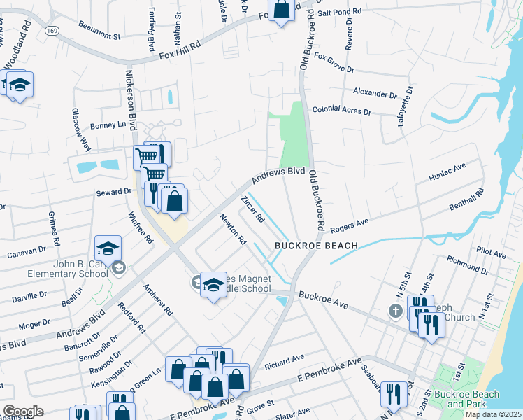 map of restaurants, bars, coffee shops, grocery stores, and more near 1926 Zinzer Road in Hampton