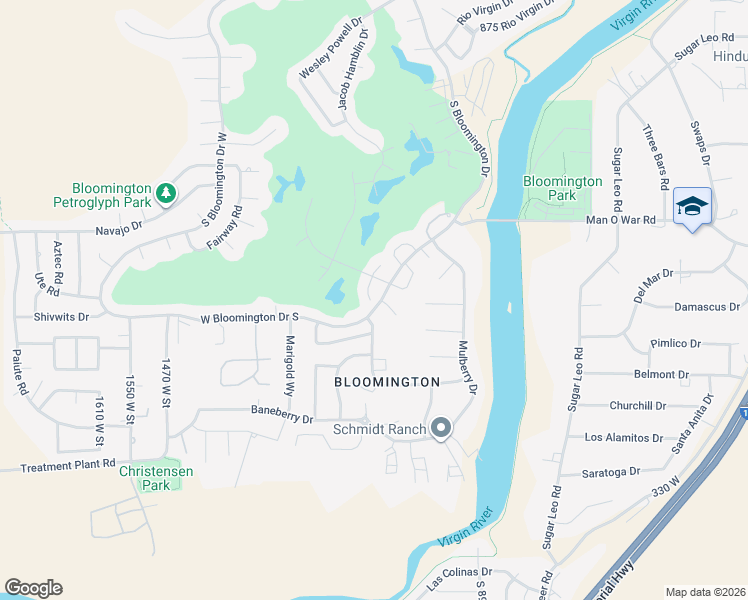 map of restaurants, bars, coffee shops, grocery stores, and more near 3458 Chaparral Drive in St. George