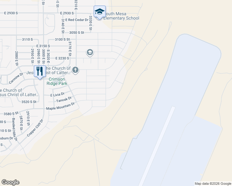 map of restaurants, bars, coffee shops, grocery stores, and more near 3458 Walnut Canyon Drive in St. George